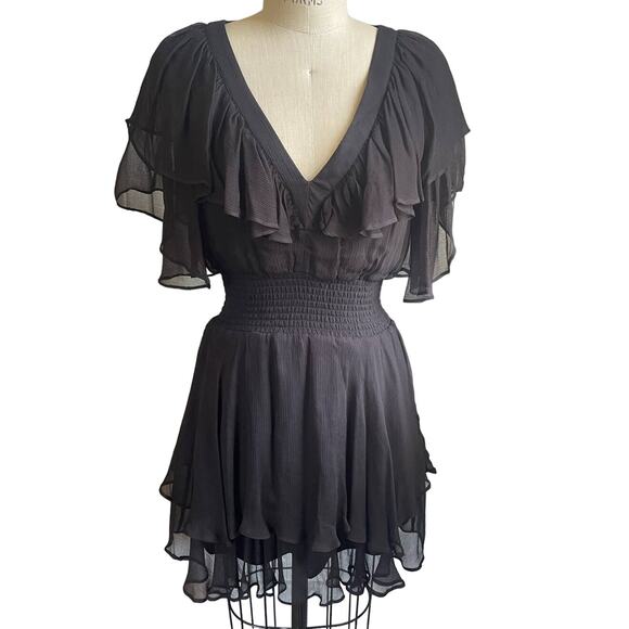 Gilner Farrar Finley Black V-Neck Ruffle Sleeve Mini Dress Size Medium - Picture 1 of 7
